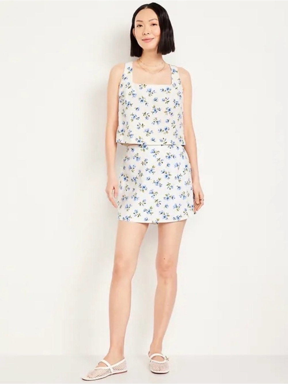 Old Navy White Floral Tank Top and Skirt Set
